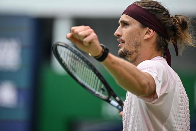 Germany's Alexander Zverev celebrates after winning against China's Wu Yibing during their men's singles match at the Shanghai Masters tennis tournament in Shanghai on October 9, 2026. (Photo by Hector RETAMAL / AFP)