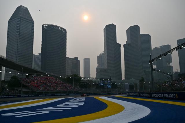Red Bull Racing's Dutch driver Max Verstappen drives during a practice session ahead of the Formula One Singapore Grand Prix at the Marina Bay Street Circuit in Singapore on October 9, 2026. (Photo by Lillian SUWANRUMPHA / AFP)