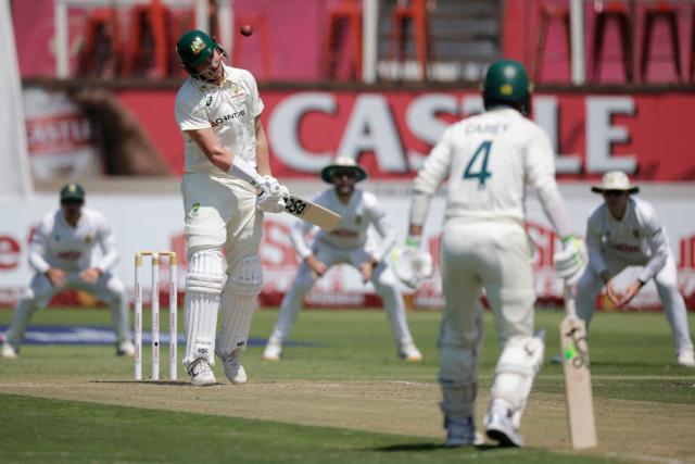 Australia's Matt Renshaw ducks under a ball on day one of the first Test match between South Africa and Australia at the Kingsmead stadium in Durban on October 9, 2026. (Photo by Marco Longari / AFP)