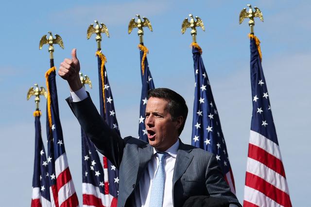 US Senator Bernie Moreno, Republican from Ohio, arrives to speak during a rally with US Vice President JD Vance at the Allen County Regional Airport on October 9, 2026 in Lima, Ohio. Vance traveled to Ohio to cast his early ballot and campaign for local Republican candidates ahead of the midterm elections. (Photo by Samuel Corum / POOL / AFP)