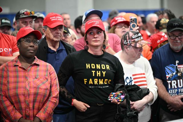 Supporters of US President Donald Trump wait for him to speak at a campaign rally at the Oncenter convention center in Syracuse, New York, on October 9, 2026. President Trump is campaigning for Republican nominee for New York governor, Bruce Blakeman, as well as other Republican candidates in November's general election. (Photo by Mandel NGAN / AFP)