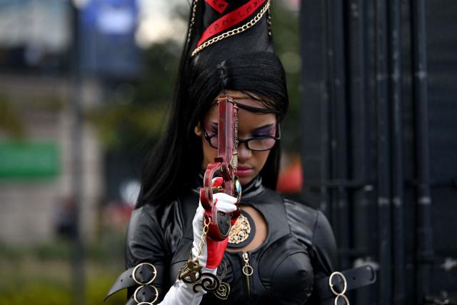 A woman wearing a cosplay costume takes part in the SOFA, Leisure and Fantasy Fair, in Bogota on October 9, 2026. (Photo by Raul ARBOLEDA / AFP)