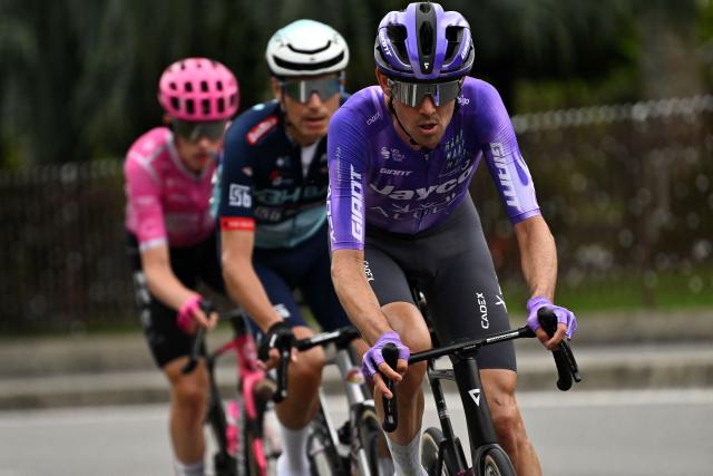 Team Jayco AlUla's Australian rider Ben O’Connor rides in a breakaway during the 120th edition of the Giro di Lombardia (Tour of Lombardy) between Bergamo and Como on October 10, 2026. (Photo by Marco BERTORELLO / AFP)