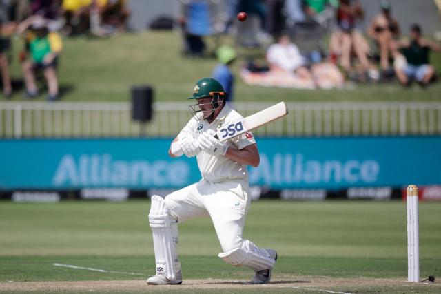 Australia's Matt Renshaw ducks a ball from South Africa's Marco Jansen on day two of the first Test match between South Africa and Australia at the Kingsmead stadium in Durban on October 10, 2026. (Photo by Marco Longari / AFP)