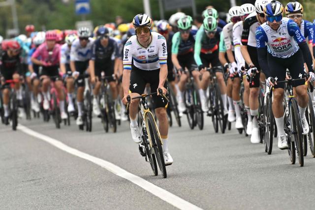 Red Bull–Bora–Hansgrohe’s Belgian rider Remco Evenepoel rides during the 120th edition of the Giro di Lombardia (Tour of Lombardy) between Bergamo and Como on October 10, 2026. (Photo by Marco BERTORELLO / AFP)