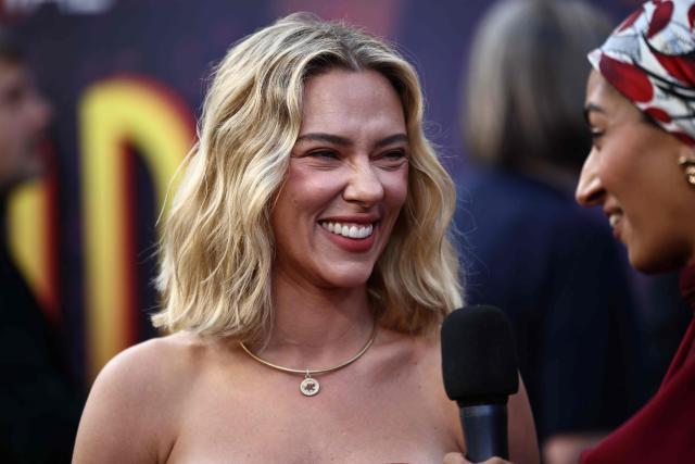 US actor Scarlett Johansson is interviewed upon arrival to attend the world premiere of the film "Ray Gunn" at the Royal Festival Hall in London, October 10, 2026, during the BFI London Film Festival. (Photo by Henry NICHOLLS / AFP)