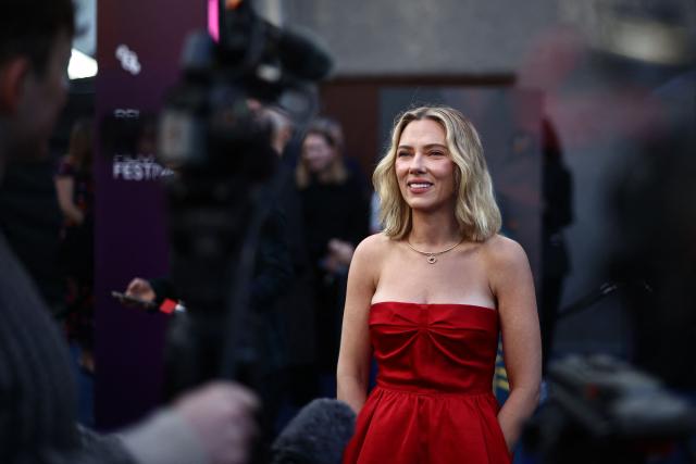 US actor Scarlett Johansson is interviewed upon arrival to attend the world premiere of the film "Ray Gunn" at the Royal Festival Hall in London, October 10, 2026, during the BFI London Film Festival. (Photo by Henry NICHOLLS / AFP)