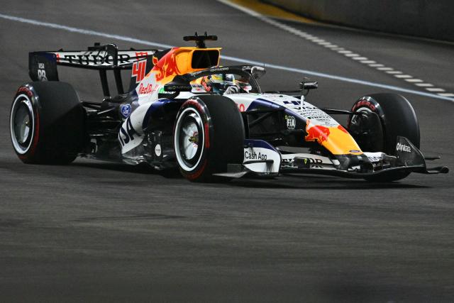 Racing Bulls' British driver Arvid Lindblad drives during the qualifying session ahead of the Formula One Singapore Grand Prix at the Marina Bay Street Circuit in Singapore on October 10, 2026. (Photo by ANTHONY WALLACE / AFP)