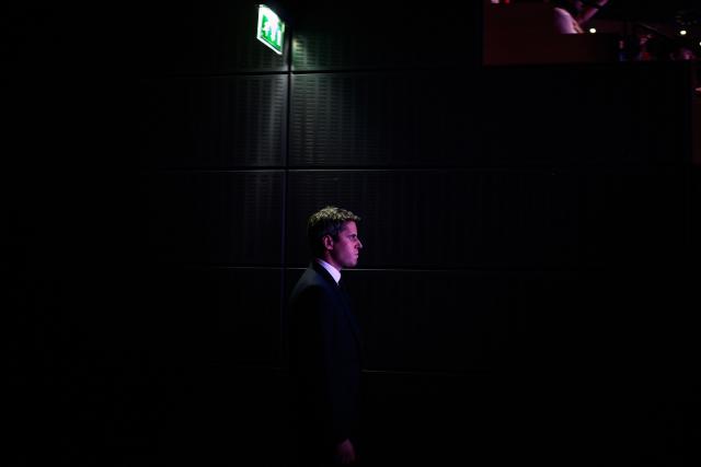 Centre-right party Renaissance candidate in France's 2027 presidential election Gabriel Attal waits before making his entrance during a campaign rally in Lyon on October 10, 2026. (Photo by JEFF PACHOUD / AFP)