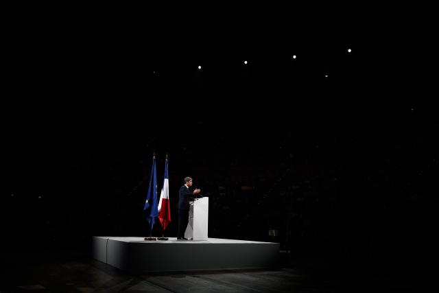 Centre-right party Renaissance candidate in France's 2027 presidential election Gabriel Attal delivers a speech during a campaign rally in Lyon on October 10, 2026. (Photo by JEFF PACHOUD / AFP)