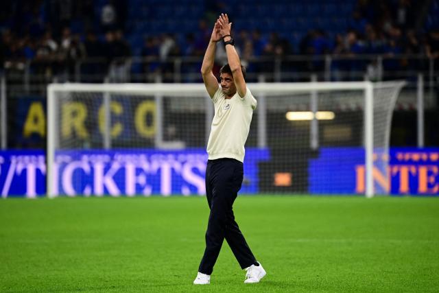 Inter Milan's Romanian coach Cristian Chivu reacts at the end of the Italian Serie A football match between Inter Milan and Parma at the San Siro Stadium in Milan, on October 10, 2026. (Photo by Piero CRUCIATTI / AFP)