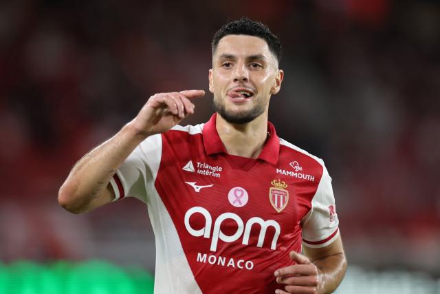 Monaco's French forward #11 Matthis Abline celebrates after scoring a second goal during the French L1 football match between AS Monaco and Toulouse FC at the Stade Louis II in Monaco on October 10, 2026. (Photo by Valery HACHE / AFP)