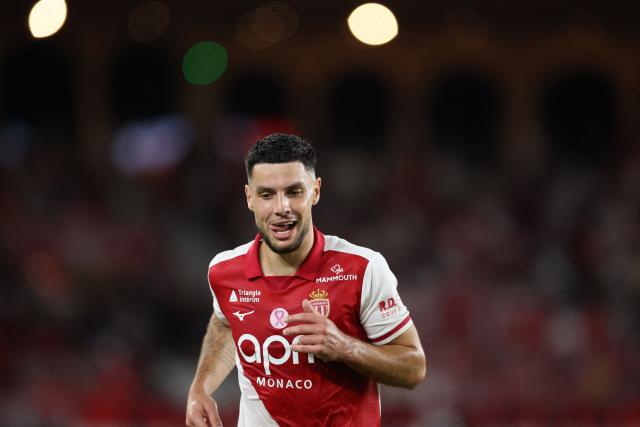 Monaco's French forward #11 Matthis Abline celebrates after scoring a second goal during the French L1 football match between AS Monaco and Toulouse FC at the Stade Louis II in Monaco on October 10, 2026. (Photo by Valery HACHE / AFP)