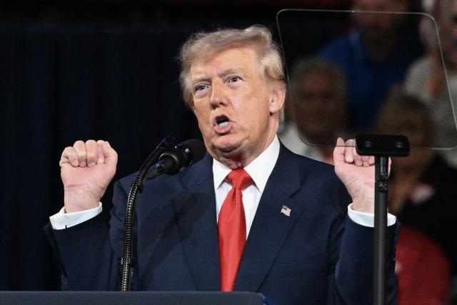 US President Donald Trump speaks during a campaign rally at F&M Bank Arena in Clarksville, Tennessee on October 10, 2026. Trump is campaigning for Republican candidates ahead of the November 3 midterm election. (Photo by Mandel NGAN / AFP)