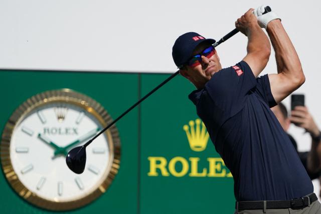 Australia's Adam Scott plays a tee shot during the final round of the PGA Tour Baycurrent Classic golf tournament in Yokohama on October 11, 2026. (Photo by Christopher Jue / AFP)