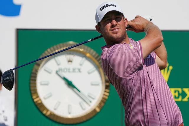 USA's Michael Brennan hits his tee shot during the final round of the PGA Tour Baycurrent Classic golf tournament in Yokohama on October 11, 2026. (Photo by Christopher Jue / AFP)
