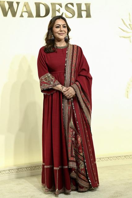 Bollywood film producer Gauri Khan attends a Reliance Foundation event celebrating one year of their flagship retail gallery and museum Swadesh at the UNESCO-designated Art Deco theatre Eros Cinema in Mumbai on October 10, 2026. (Photo by Sujit JAISWAL / AFP)