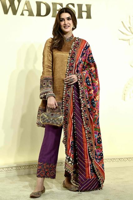 Bollywood actress Kriti Sanon attends a Reliance Foundation event celebrating one year of their flagship retail gallery and museum Swadesh at the UNESCO-designated Art Deco theatre Eros Cinema in Mumbai on October 10, 2026. (Photo by Sujit JAISWAL / AFP)