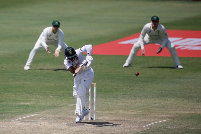 South Africa's Temba Bavuma plays a shot on day three of the first Test match between South Africa and Australia at the Kingsmead stadium in Durban on October 11, 2026. (Photo by Marco Longari / AFP)