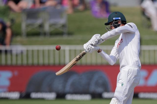 South Africa's Marco Jansen plays a shot on day three of the first Test match between South Africa and Australia at the Kingsmead stadium in Durban on October 11, 2026. (Photo by Marco Longari / AFP)