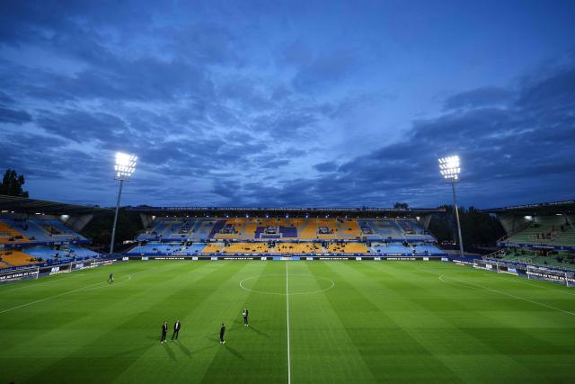 This photograph shows the Stade de l'Aube ahead of the French L1 football match between ES Troyes AC and Olympique de Marseille (OM) at the Stade de l'Aube in Troyes, central France, on October 11, 2026. (Photo by Sameer Al-DOUMY / AFP)