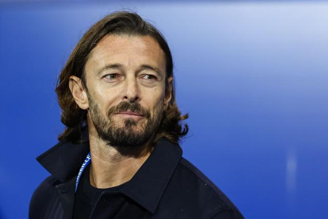 Marseille’s Italian sporting director Federico Balzaretti looks on ahead of the French L1 football match between ES Troyes AC and Olympique de Marseille (OM) at the Stade de l'Aube in Troyes, central France, on October 11, 2026. (Photo by Sameer Al-DOUMY / AFP)