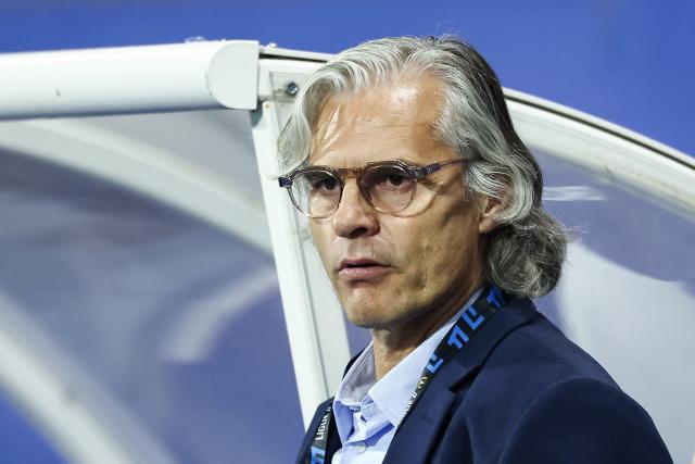 Troyes' French sporting director Jocelyn Blanchard looks on ahead of the French L1 football match between ES Troyes AC and Olympique de Marseille (OM) at the Stade de l'Aube in Troyes, central France, on October 11, 2026. (Photo by Sameer Al-DOUMY / AFP)