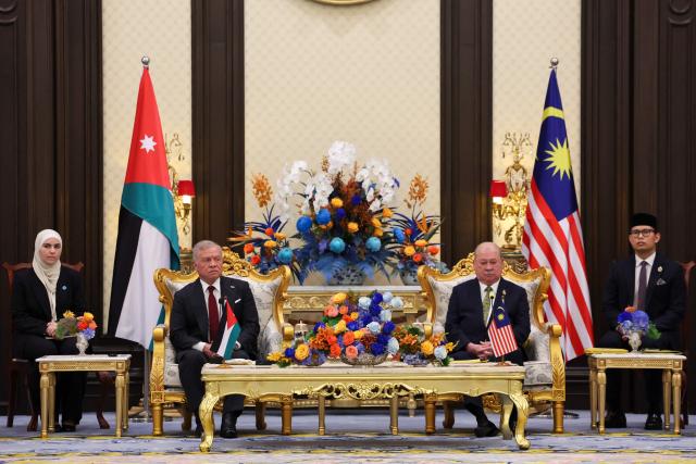 Jordan's King Abdullah II (centre L) meets with Malaysia's King Sultan Ibrahim Sultan Iskandar (centre R) at the National Palace in Kuala Lumpur on October 12, 2026. (Photo by Hasnoor Hussain / POOL / AFP)