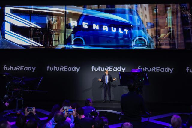 CEO of French car maker Renault Group Francois Provost addresses the audience during the 91st edition of the international Paris Motor Show at the Porte de Versailles in Paris on October 12, 2026. (Photo by Ludovic MARIN / AFP)