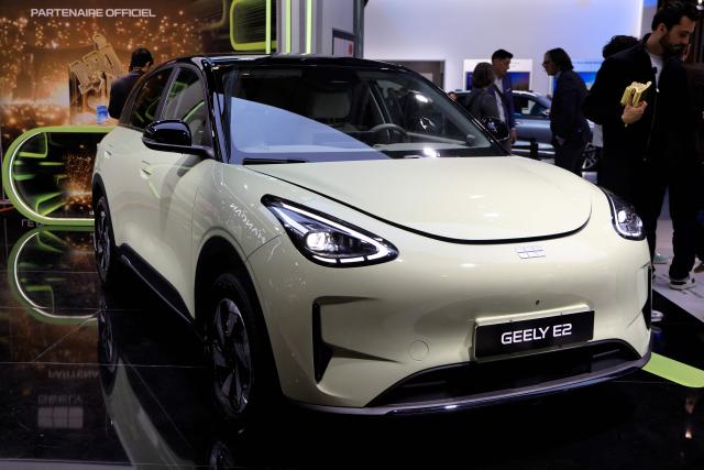This photograph shows the Geely E2 electric car at the 91st edition of the international Paris Motor Show at the Porte de Versailles in Paris on October 12, 2026. (Photo by Ludovic MARIN / AFP)