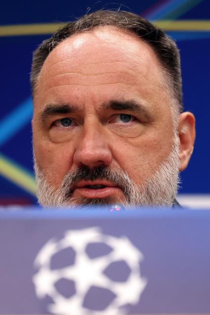 Slavia Prague's Czech head coach Jindrich Trpisovsky addresses a press conference at the Baku Olympic Stadium in Baku on October 12, 2026, on the eve of the UEFA Champions League match between Sabah and Slavia Praha. (Photo by Giorgi ARJEVANIDZE / AFP)