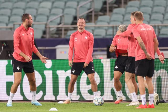 Slavia Prague's Czech defender #27 Tomas Vlcek attends a training session at the Baku Olympic Stadium in Baku on October 12, 2026, on the eve of the UEFA Champions League match between Sabah and Slavia Praha. (Photo by Giorgi ARJEVANIDZE / AFP)