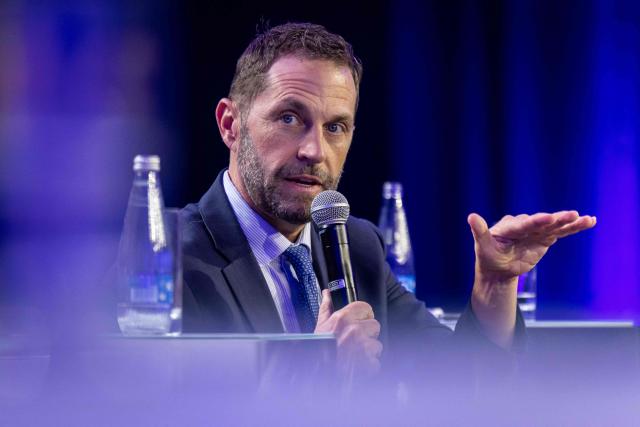 US Congressman Jason Crow - member of the House of Representatives attends the Warsaw Security Forum in Warsaw, Poland on October 12, 2026. (Photo by Wojtek RADWANSKI / AFP)