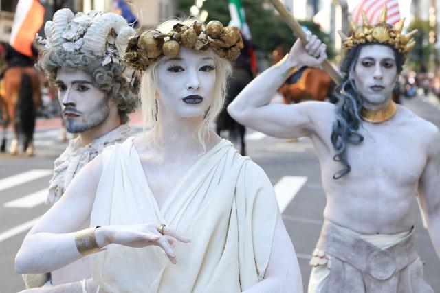 Participants march in the Columbus Day Parade on Fifth Avenue in New York City on October 12, 2026. The annual parade celebrates the culture and history of Italian Americans. (Photo by TIMOTHY A. CLARY / AFP)