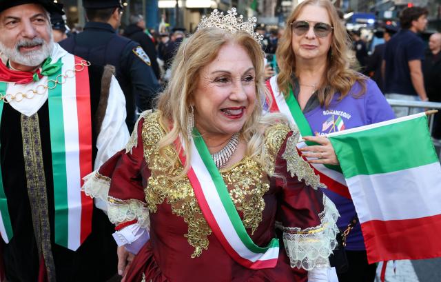 Participants march in the Columbus Day Parade on Fifth Avenue in New York City on October 12, 2026. The annual parade celebrates the culture and history of Italian Americans. (Photo by TIMOTHY A. CLARY / AFP)