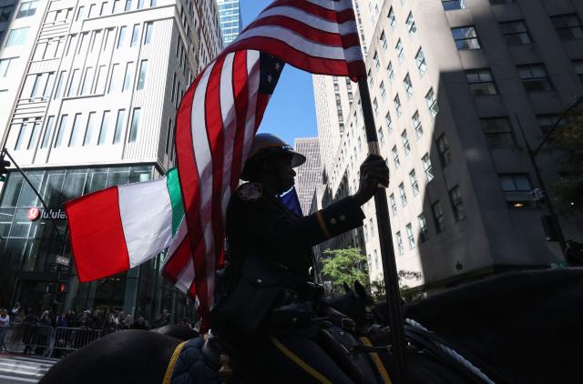 A New York City Police Department (NYPD) officer participates in the Columbus Day Parade on Fifth Avenue in New York City on October 12, 2026. The annual parade celebrates the culture and history of Italian Americans. (Photo by TIMOTHY A. CLARY / AFP)