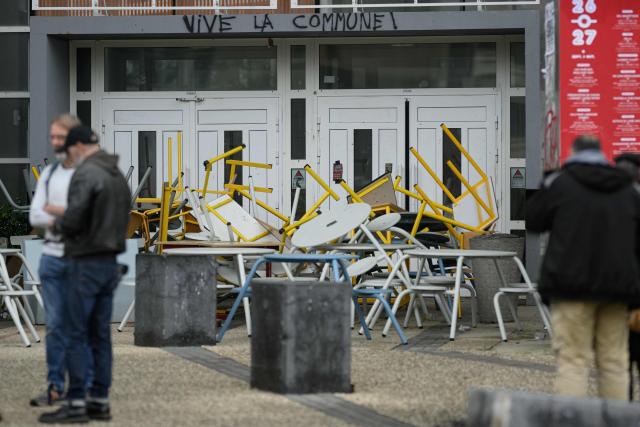 This photograph shows the blocked entrance to a building at the University of Rennes 2, in Rennes on October 12, 2026. (Photo by Loic VENANCE / AFP)