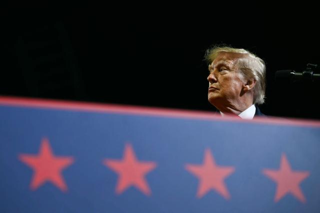 US President Donald Trump speaks during a campaign rally at the Covelli Centre in Youngstown, Ohio, on October 12, 2026. (Photo by Kent NISHIMURA / AFP)