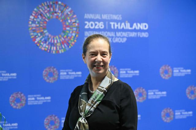 International Monetary Fund (IMF) deputy director of research Petya Koeva Brooks poses for a photograph alongside a media interview during the 2026 IMF-World Bank Group Annual Meetings at the Queen Sirikit National Convention Center (QSNCC) in Bangkok on October 12, 2026. The International Monetary Fund warned on October 13 that while low-income developing countries were dealing with the disproportionate impacts of the Iran war-fuelled energy shock, many had "no choice" but to cut spending or face debt restructuring. (Photo by Panumas Sanguanwong / AFP)