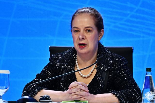 IMF Research Department Deputy Director Petya Koeva Brooks speaks during the World Economic Outlook press briefing at the Annual Meetings of the International Monetary Fund (IMF) and the World Bank Group (WBG) at the Queen Sirikit National Convention Center (QSNCC) in Bangkok on September 13, 2026. (Photo by Lillian SUWANRUMPHA / AFP)