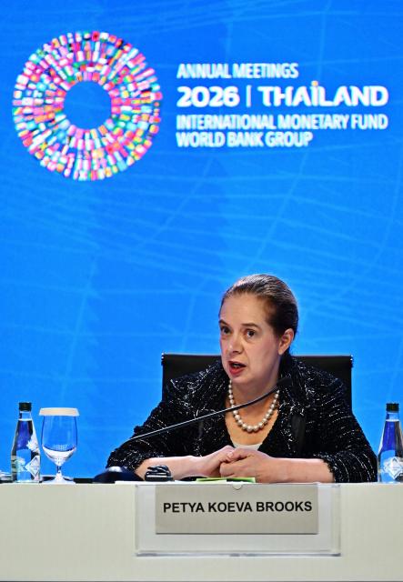 IMF Research Department Deputy Director Petya Koeva Brooks speaks during the World Economic Outlook press briefing at the Annual Meetings of the International Monetary Fund (IMF) and the World Bank Group (WBG) at the Queen Sirikit National Convention Center (QSNCC) in Bangkok on September 13, 2026. (Photo by Lillian SUWANRUMPHA / AFP)