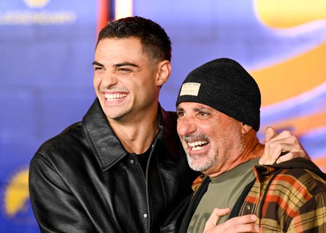 US actor Noah Centineo and his dad movie producer Greg Centineo attend the premiere of Paramount Pictures' "Street Fighter" at the TCL Chinese Theatre in Hollywood, California, on October 12, 2026. (Photo by Katie FLORES / AFP)