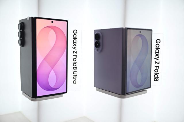 Samsung Galaxy Z Fold8 smartphones are displayed at the Samsung Electronics booth during the Korea Electronics Show 2026 at the COEX convention and exhibition centre in Seoul on October 13, 2026. (Photo by Jung Yeon-je / AFP)