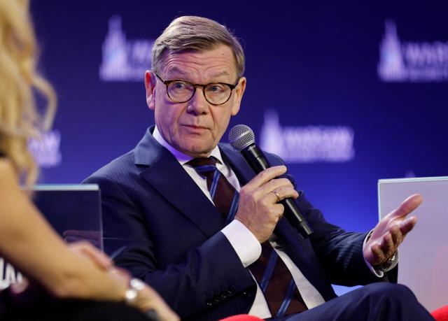 German Foreign Minister Johann Wadephul attends a panel discussion during the Warsaw Security Forum in Warsaw, Poland on October 13, 2026. (Photo by Wojtek RADWANSKI / AFP)