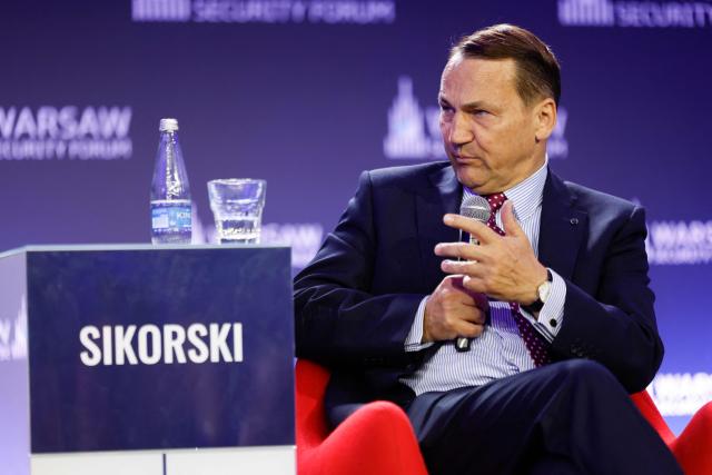 Polish Foreign Minister Radoslaw Sikorski attends a panel discussion during the Warsaw Security Forum in Warsaw, Poland on October 13, 2026. (Photo by Wojtek RADWANSKI / AFP)