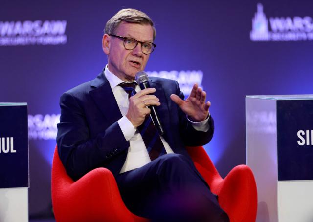 German Foreign Minister Johann Wadephul attends a panel discussion during the Warsaw Security Forum in Warsaw, Poland on October 13, 2026. (Photo by Wojtek RADWANSKI / AFP)