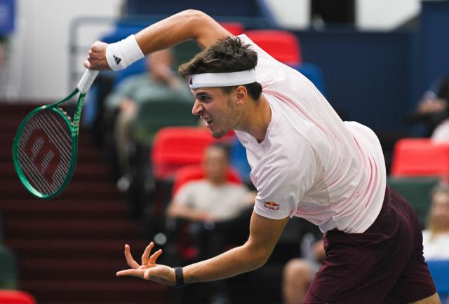 Czech Republic’s Jakub Mensik serves to France’s Arthur Gea during their men's singles match at the Shanghai Masters tennis tournament in Shanghai on October 13, 2026. (Photo by CN-STR / AFP) / China OUT