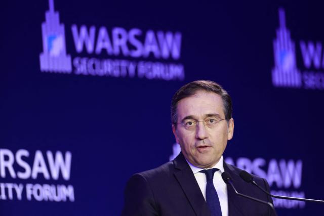 Spanish Foreign Minister Jose Manuel Albares delivers a speech during the Warsaw Security Forum in Warsaw, Poland on October 13, 2026. (Photo by Wojtek RADWANSKI / AFP)