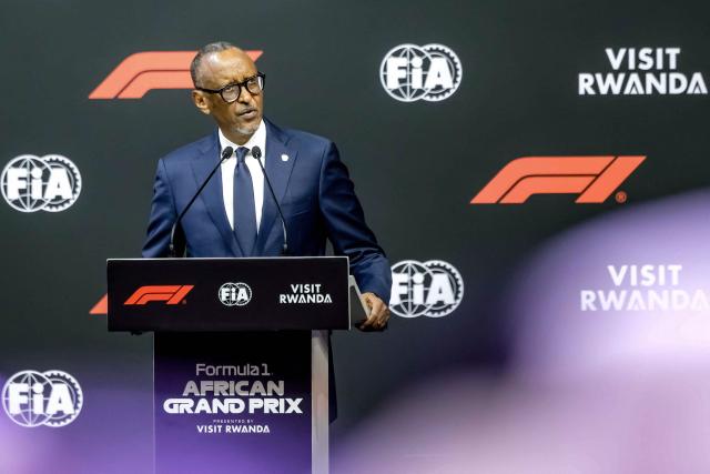 Rwanda's President Paul Kagame delivers remarks during the announcement of the Formula 1 African Grand Prix at BK Arena in Kigali on October 13, 2026. Rwanda will host Africa's first Formula One Grand Prix since 1993 in "the early 2030s" after the circuit announced a 10-year deal with the country on October 13, 2026.
"Today is a landmark moment for Formula One," F1 president Stefano Domenicali said in a statement. (Photo by Bright Emoja / AFP)