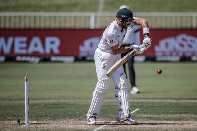 South Africa's Aiden Markram plays a shot on day five of the first Test match between South Africa and Australia at the Kingsmead stadium in Durban on October 13, 2026. (Photo by Marco Longari / AFP)